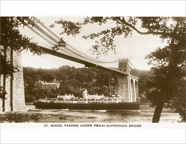 Menai Bridge with steamship
