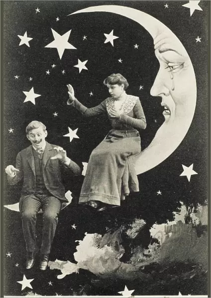 Tearful paper moon sees lover fall from sky