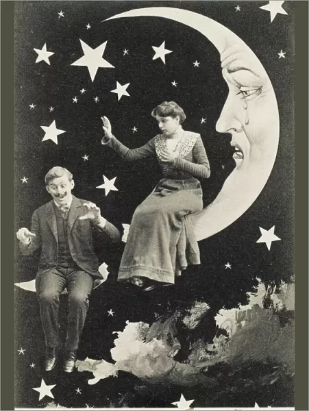 Tearful paper moon sees lover fall from sky