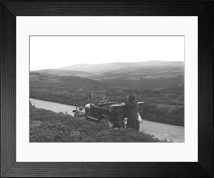 Framed Print : Man and car on a country lane in Devon Framed Print : Man and car on a country lane in Devon