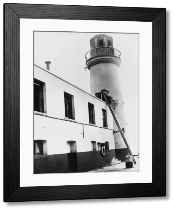 Framed Print : Scarborough Lighthouse damage, 1914 Framed Print : Scarborough Lighthouse damage, 1914