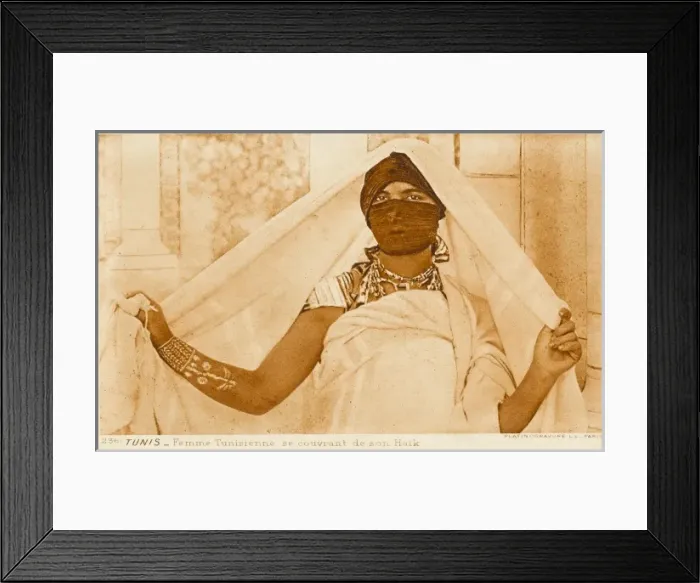 Framed Print : Painted Tunisian Beauty with veiled face Framed Print : Painted Tunisian Beauty with veiled face