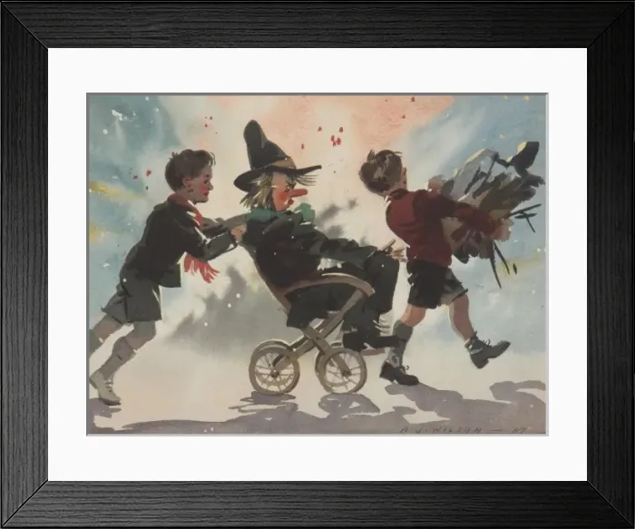 Framed Print : An illustration of two children pushing a Guy Fawkes Framed Print : An illustration of two children pushing a Guy Fawkes