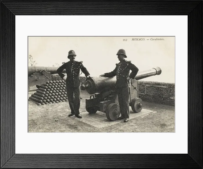 Framed Print : Policemen from Monaco alongside cannon Framed Print : Policemen from Monaco alongside cannon