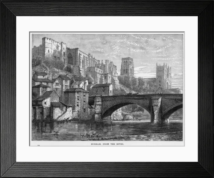 Framed Print : DURHAM. Durham seen from the Wear : the castle and cathedral are prominent Framed Print : DURHAM. Durham seen from the Wear : the castle and cathedral are prominent