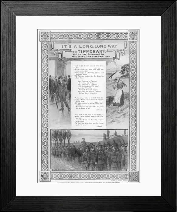 Framed Print : Tipperary. Illustrated lyrics to the popular First World War tune Framed Print : Tipperary. Illustrated lyrics to the popular First World War tune