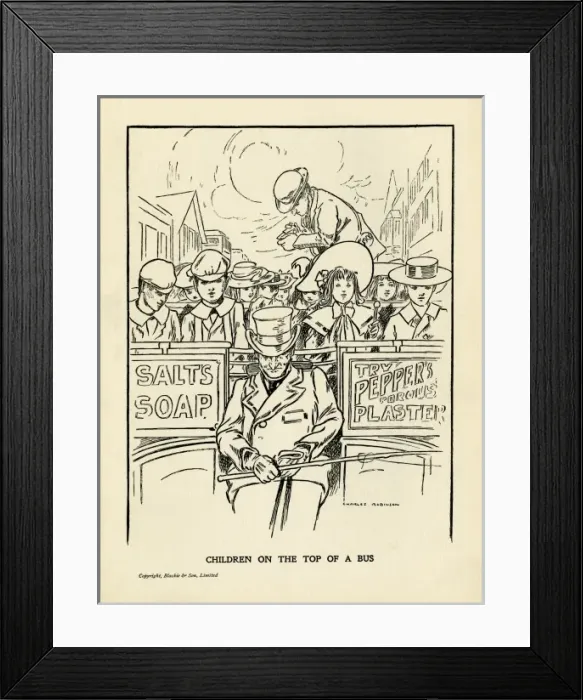 Framed Print : Children ride on the top deck of an open omnibus Framed Print : Children ride on the top deck of an open omnibus