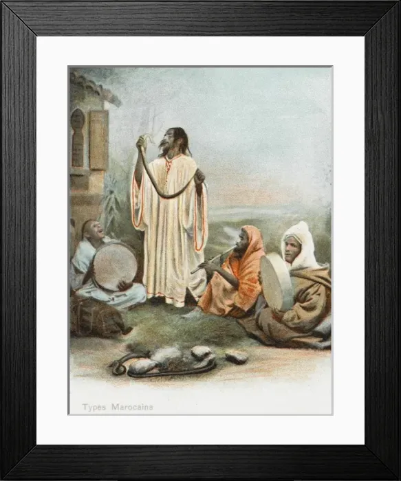 Framed Print : Morocco - Snake Charmer and Musician Framed Print : Morocco - Snake Charmer and Musician