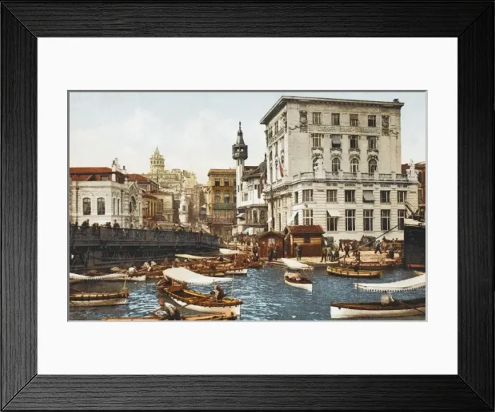 Framed Print : Constantinople - Karakoy scene with ferries Framed Print : Constantinople - Karakoy scene with ferries