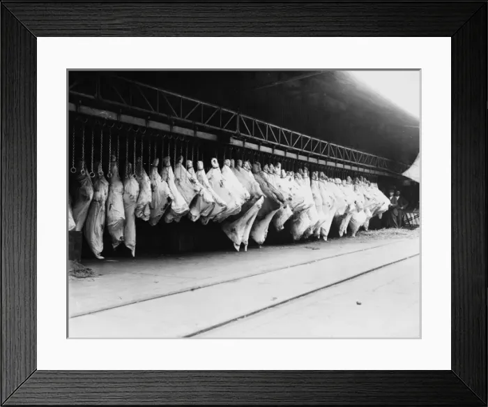 Framed Print : Meat in storage, World War I Framed Print : Meat in storage, World War I