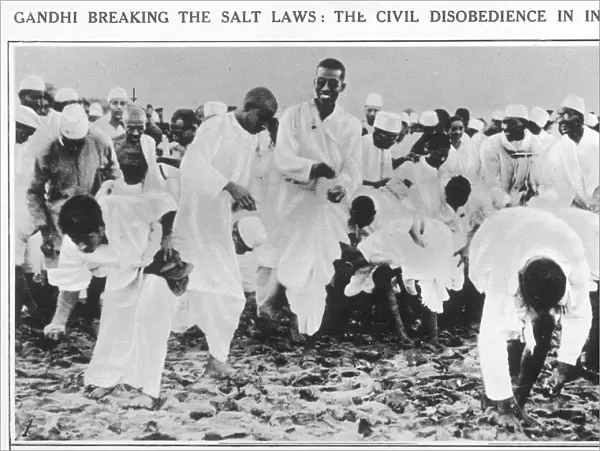 Gandhi breaking the Salt Laws - the civil disobedience in In