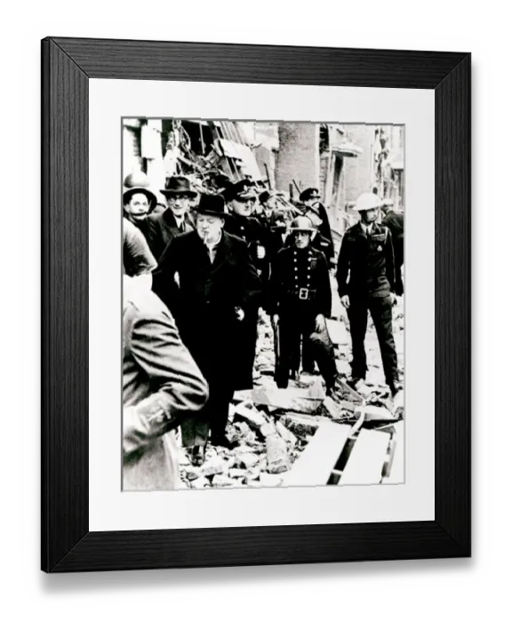 Framed Print : Winston Churchill Inspecting Bomb Damage in Tufton Street Framed Print : Winston Churchill Inspecting Bomb Damage in Tufton Street