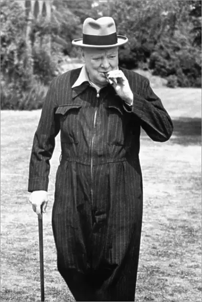 Winston Churchill in his Siren Suit at Chartwell, Kent