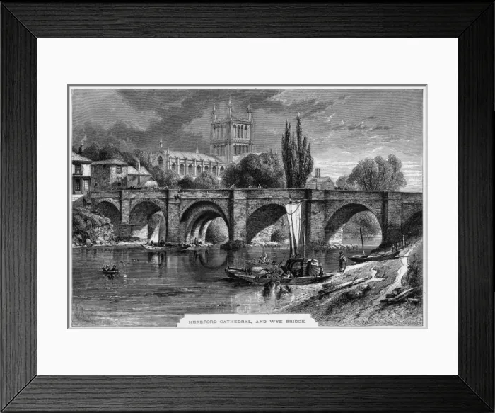 Framed Print : HEREFORD. Hereford and its cathedral viewed from across the River Wye Framed Print : HEREFORD. Hereford and its cathedral viewed from across the River Wye