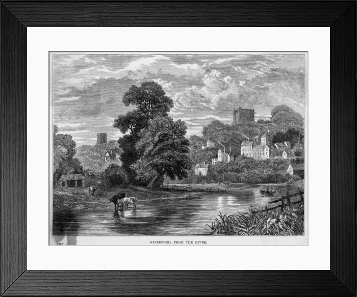 Framed Print : GUILDFORD. General view of Guildford, Surrey, viewed from the river Wey Framed Print : GUILDFORD. General view of Guildford, Surrey, viewed from the river Wey