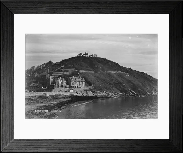 Framed Print : Looe. This black and white photograph captures a scenic view of a coastal area Framed Print : Looe. This black and white photograph captures a scenic view of a coastal area