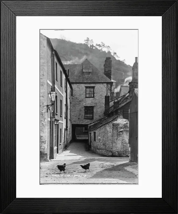 Framed Print : Looe. This black and white photograph captures a narrow alleyway lined with old buildings Framed Print : Looe. This black and white photograph captures a narrow alleyway lined with old buildings