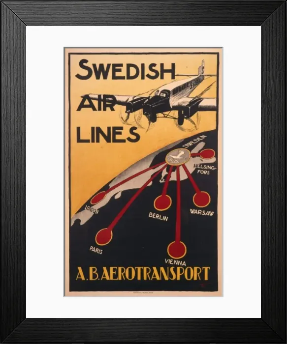 Framed Print : Poster advertising Swedish Airlines Framed Print : Poster advertising Swedish Airlines
