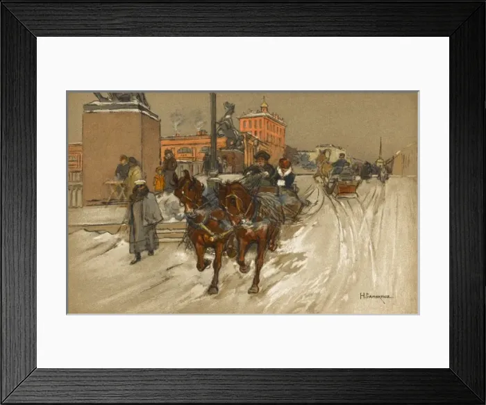 Framed Print : A russian town scene with horse sleigh Framed Print : A russian town scene with horse sleigh
