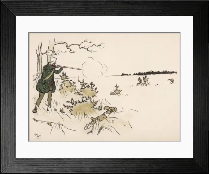 Framed Print : Man Shoots Rabbit Aldin Framed Print : Man Shoots Rabbit Aldin