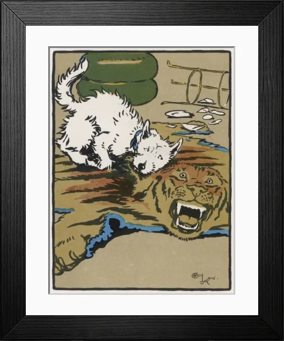Framed Print : Dog Fights Tiger Rug Framed Print : Dog Fights Tiger Rug