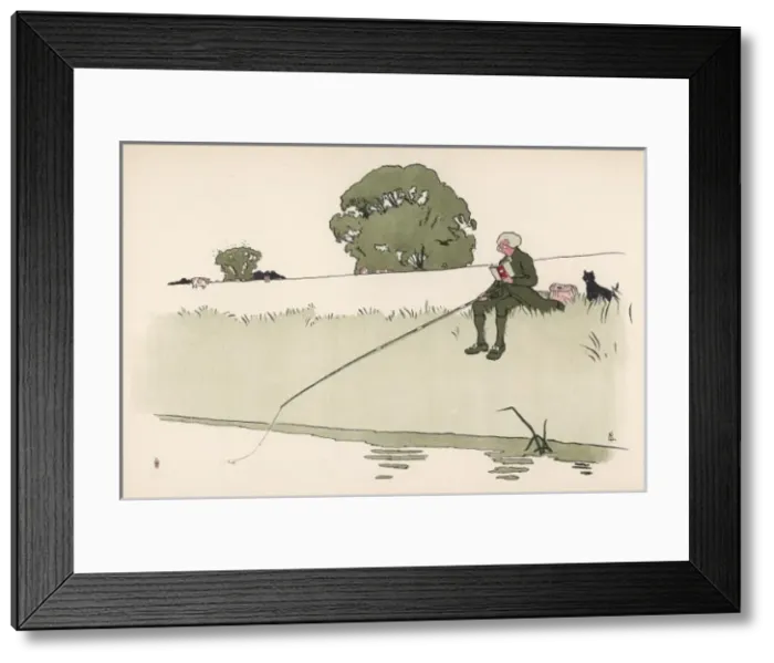 Framed Print : Man Fishes and Reads Framed Print : Man Fishes and Reads