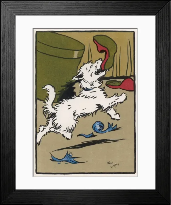 Framed Print : Dog with Red Slippers Framed Print : Dog with Red Slippers