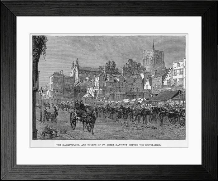 Framed Print : Norwich. The market place, Norwich, Norfolk, with the church of St Peter Framed Print : Norwich. The market place, Norwich, Norfolk, with the church of St Peter