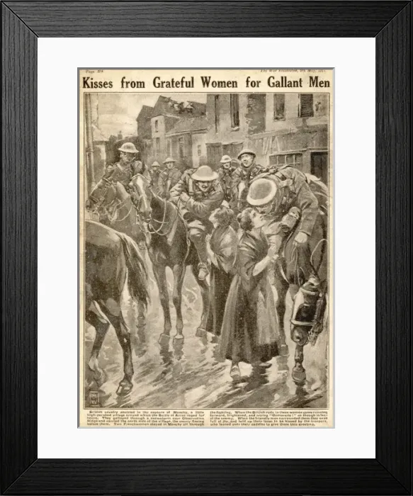 Framed Print : Warm welcome for British Calvalry men Framed Print : Warm welcome for British Calvalry men
