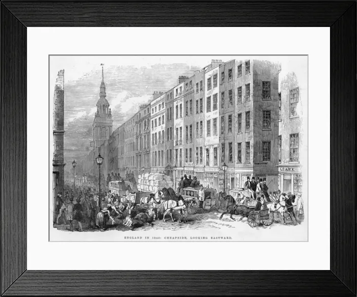 Framed Print : CHEAPSIDE. Buses, wagons, carts and carriages throng one of Londons busiest streets Framed Print : CHEAPSIDE. Buses, wagons, carts and carriages throng one of Londons busiest streets
