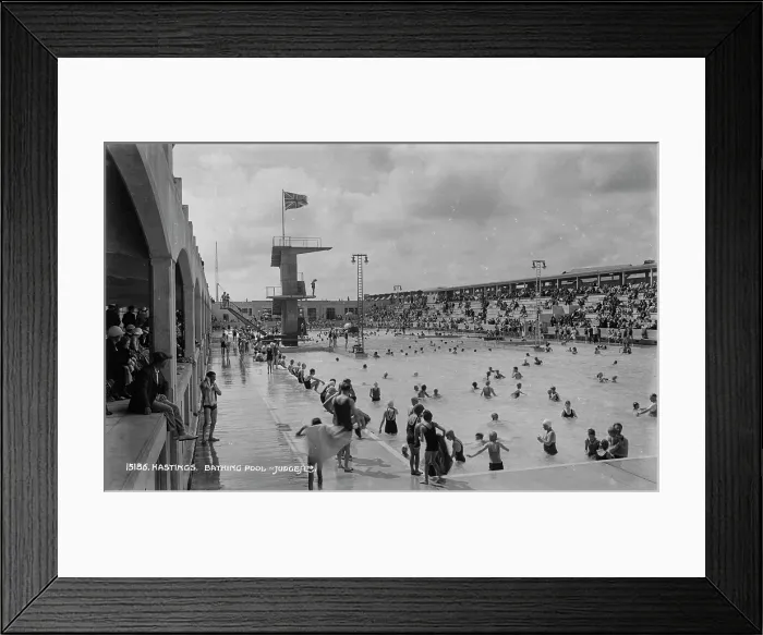 Framed Print : Busy Day at Hastings Bathing Pool Framed Print : Busy Day at Hastings Bathing Pool