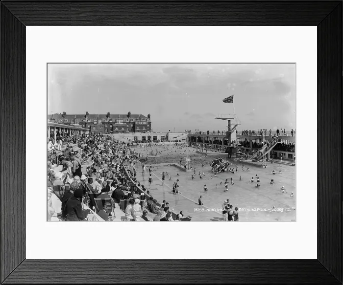Framed Print : Busy Day at Hastings Bathing Pool Framed Print : Busy Day at Hastings Bathing Pool