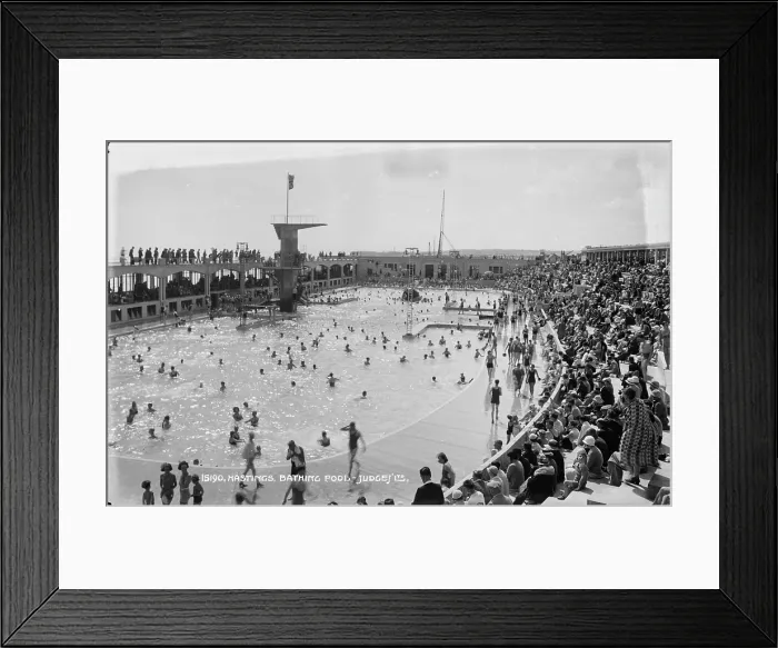 Framed Print : Busy Day at Hastings Bathing Pool Framed Print : Busy Day at Hastings Bathing Pool