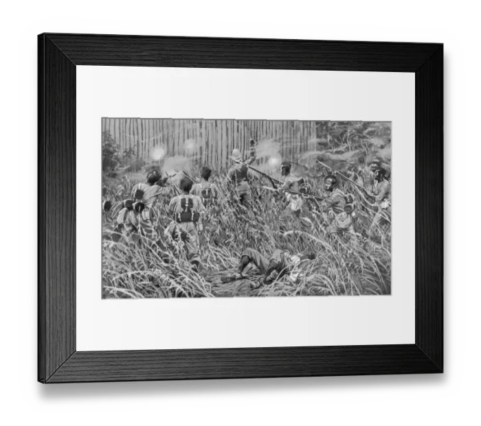 Framed Print : The West Indian troops rushing the stockade at Bongeh Framed Print : The West Indian troops rushing the stockade at Bongeh
