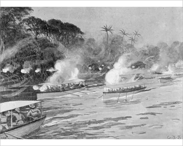 The Mendi Expedition. Boats bombarding enemy positions