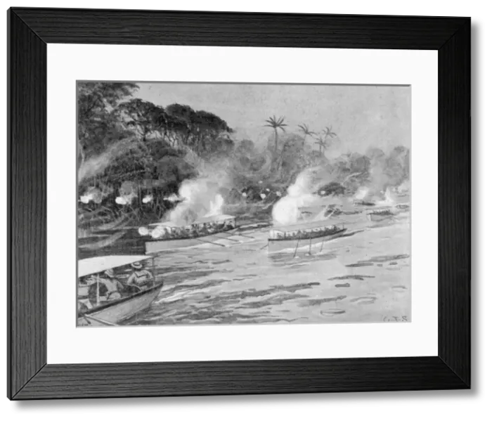 Framed Print : The Mendi Expedition. Boats bombarding enemy positions Framed Print : The Mendi Expedition. Boats bombarding enemy positions