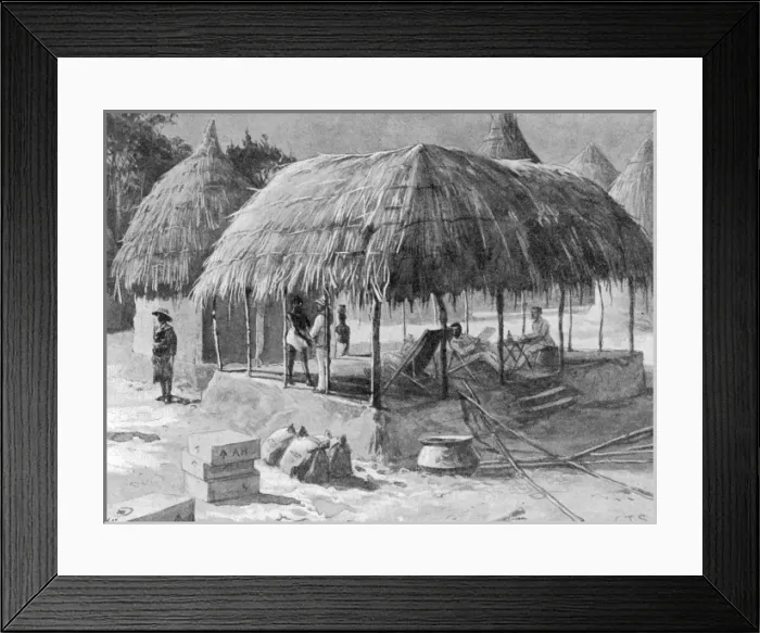 Framed Print : Mendi expedition, Sierra Leone. Palaver hut used as mess Framed Print : Mendi expedition, Sierra Leone. Palaver hut used as mess