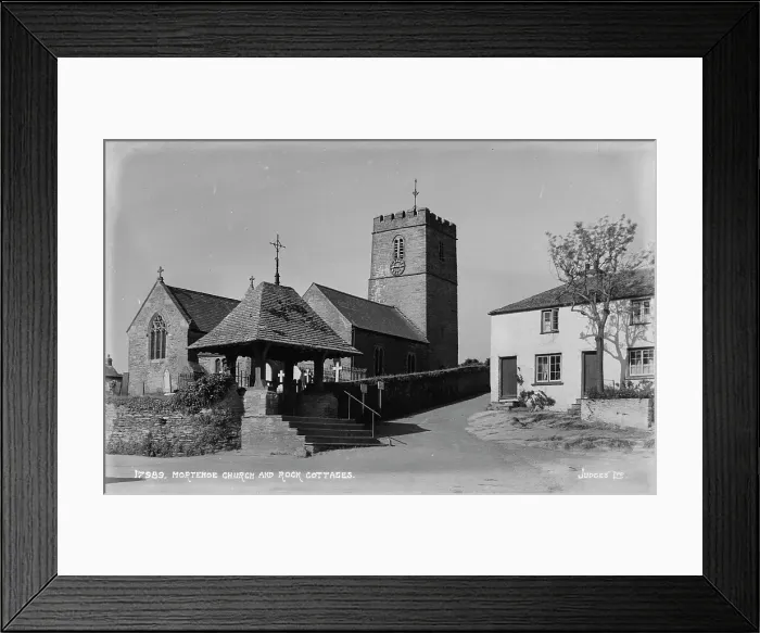 Framed Print : Mortehoe Church and Rock Cottages Framed Print : Mortehoe Church and Rock Cottages