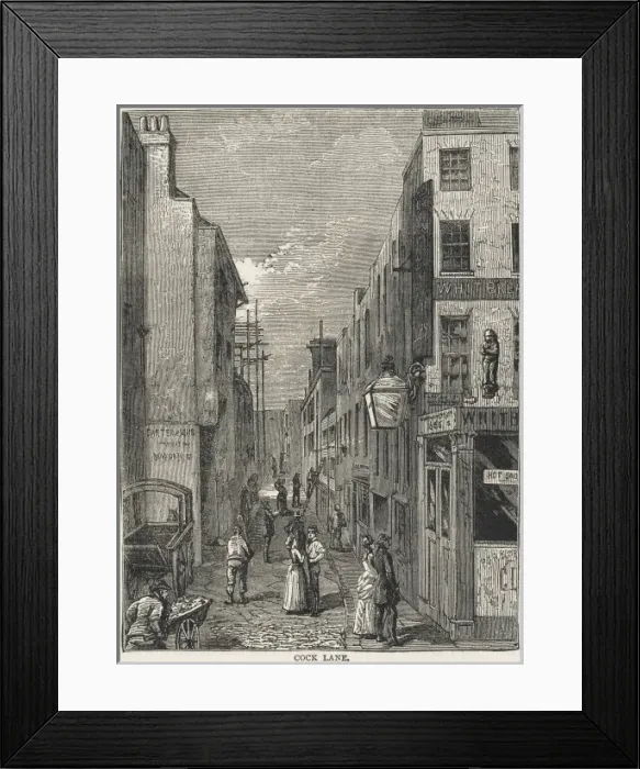 Framed Print : COCK LANE. The street was made famous in the 18th century by a sensational Framed Print : COCK LANE. The street was made famous in the 18th century by a sensational