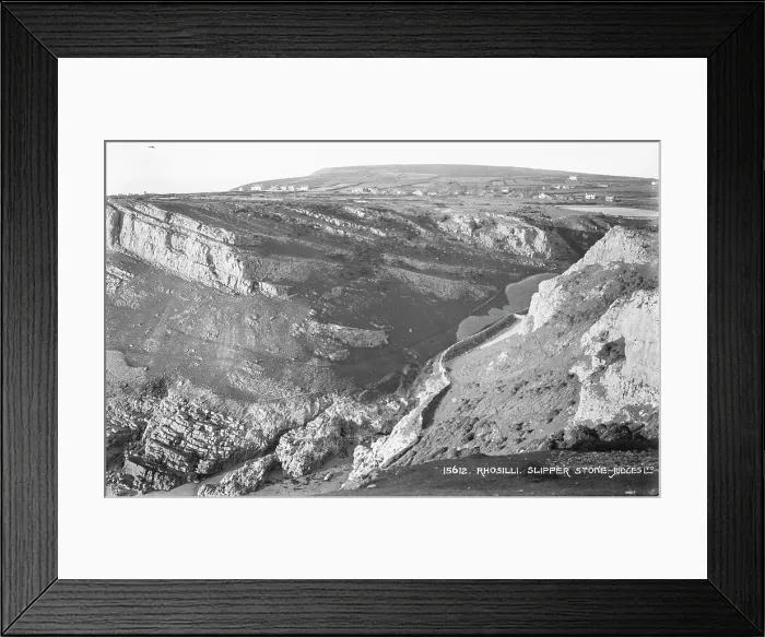 Framed Print : Rhosilli Cliffs and Slipper Stone Framed Print : Rhosilli Cliffs and Slipper Stone