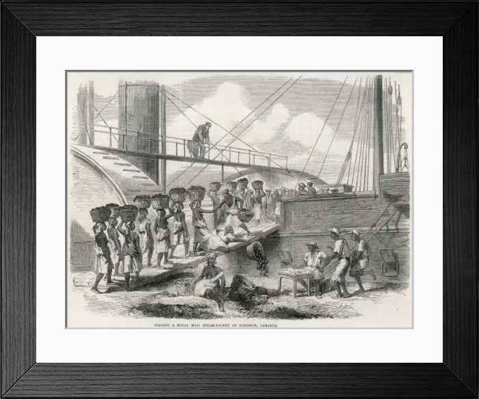 Framed Print : Coaling a Royal Mail steam packet at Kingston, Jamaica Framed Print : Coaling a Royal Mail steam packet at Kingston, Jamaica