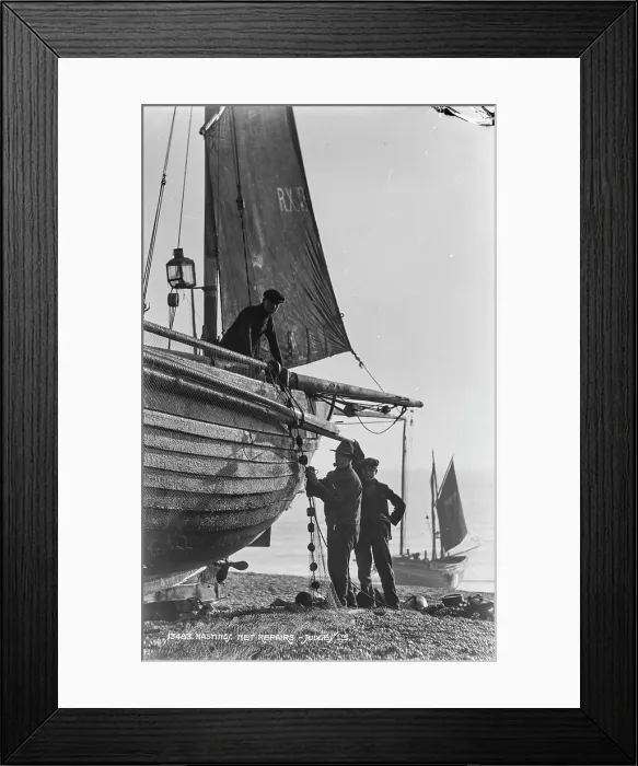 Framed Print : Net Repairs at Hastings Framed Print : Net Repairs at Hastings