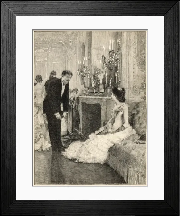 Framed Print : At a Ball. A seated lady is asked to dance by a gentleman Framed Print : At a Ball. A seated lady is asked to dance by a gentleman