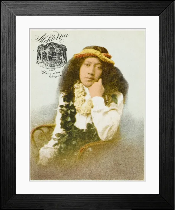Framed Print : Hawaian girl, with floral garlands