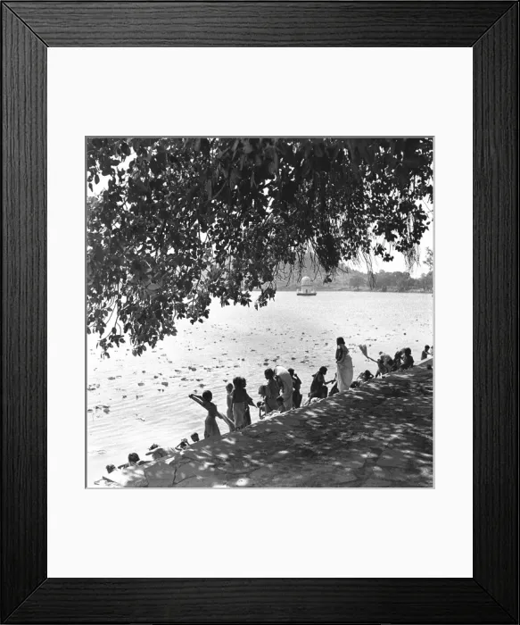 Framed Print : People on a riverbank, India Framed Print : People on a riverbank, India
