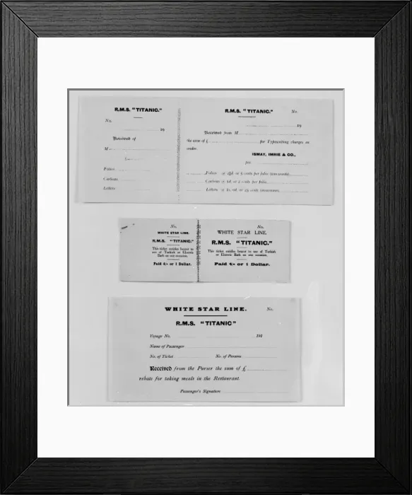 Framed Print : Receipt and ticket from the Titanic Framed Print : Receipt and ticket from the Titanic