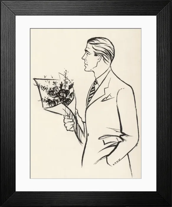 Framed Print : Suave man with bouquet Framed Print : Suave man with bouquet