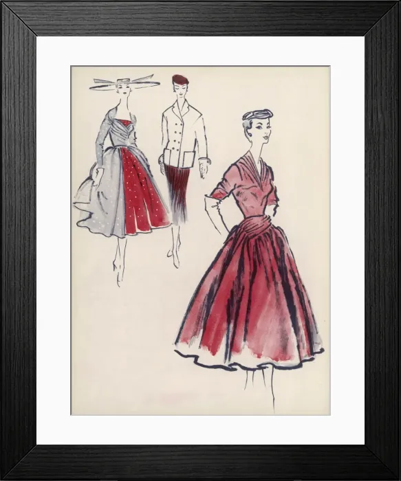 Framed Print : Stiebel, Worth and Paterson designs, 1954 Framed Print : Stiebel, Worth and Paterson designs, 1954