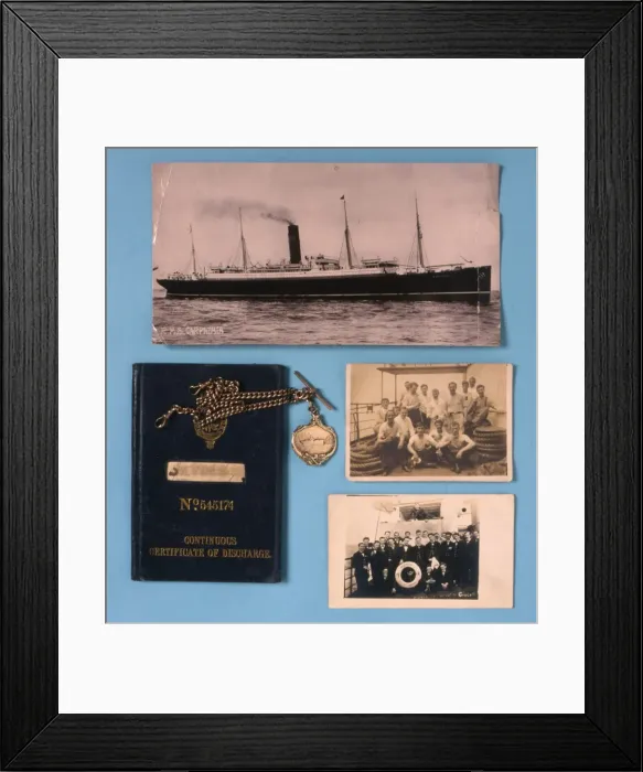Framed Print : RMS Carpathia medal, chain, certificate, photos Framed Print : RMS Carpathia medal, chain, certificate, photos