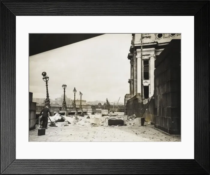 Framed Print : Bomb damage by County Hall during the Blitz Framed Print : Bomb damage by County Hall during the Blitz